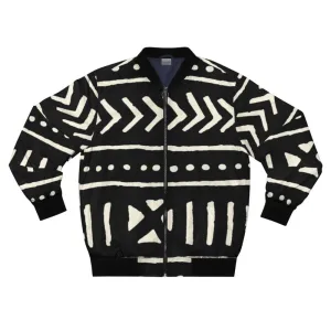 African Mud Cloth Black and White Bomber Jacket