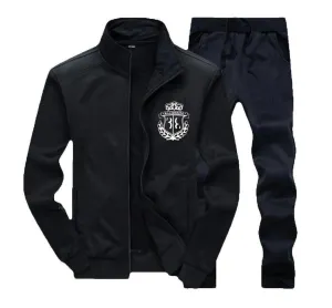 Black Polyester Zipper Tracksuit for Men | 2-Piece Set