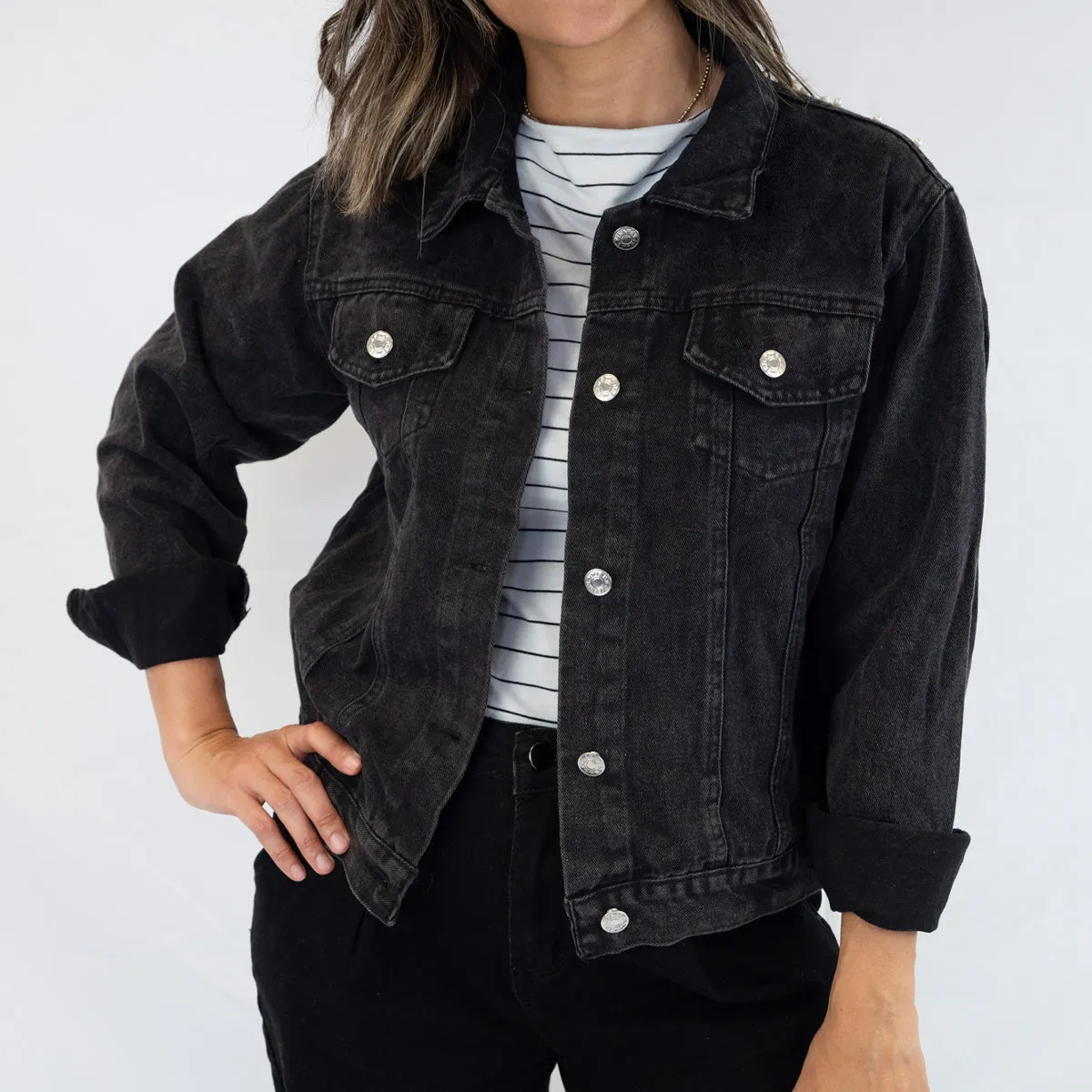 (Blue Denim) Flowery Bridal Denim Jacket