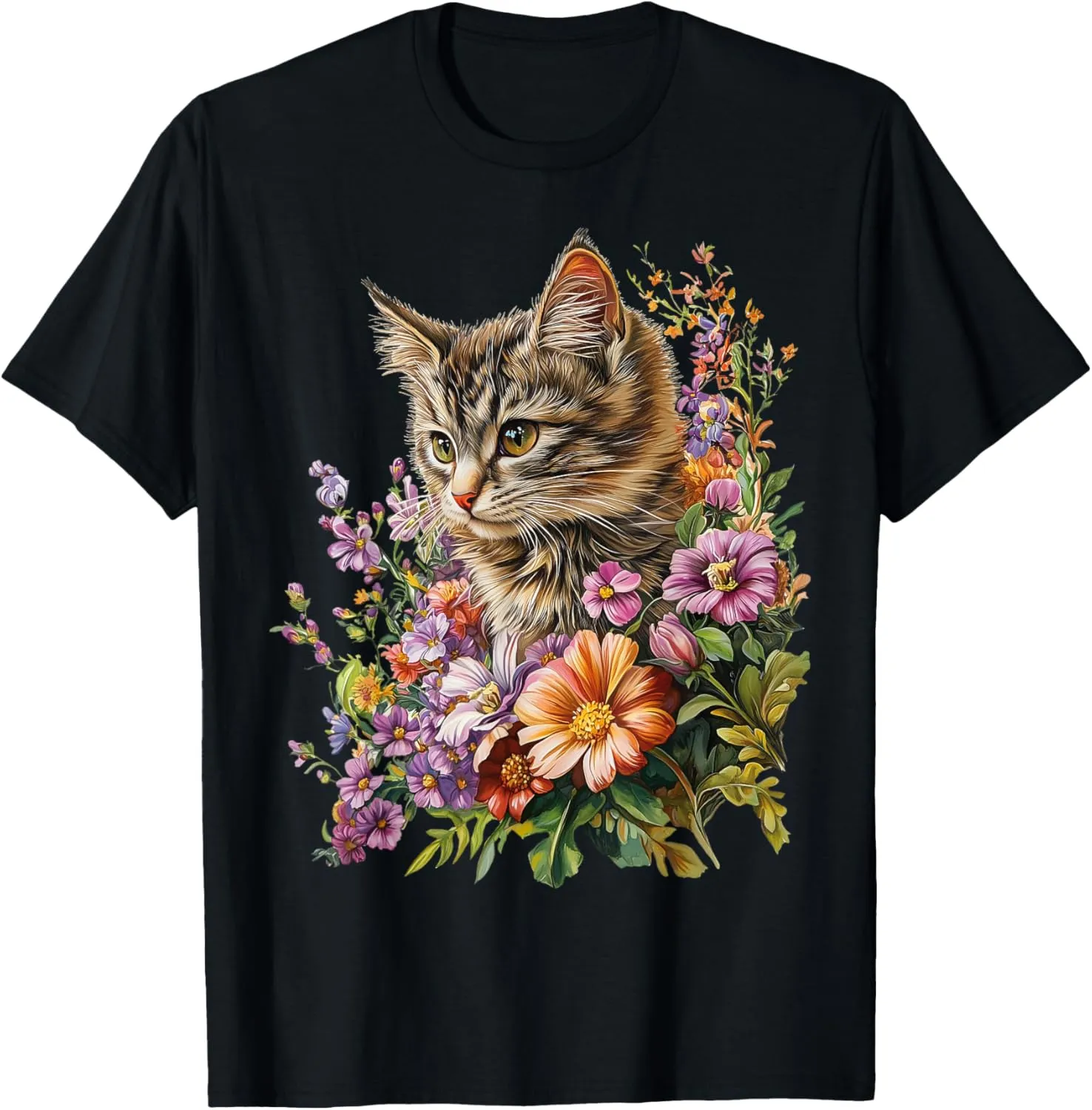 Cat Flower Floral Cute Kitten Graphic T-Shirt