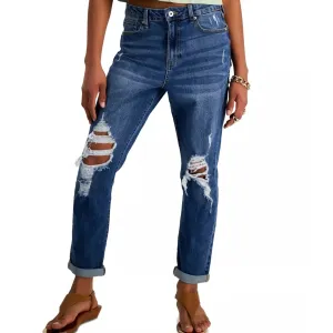 CELEBRITY PINK -  Ripped High Rise Mom Jeans