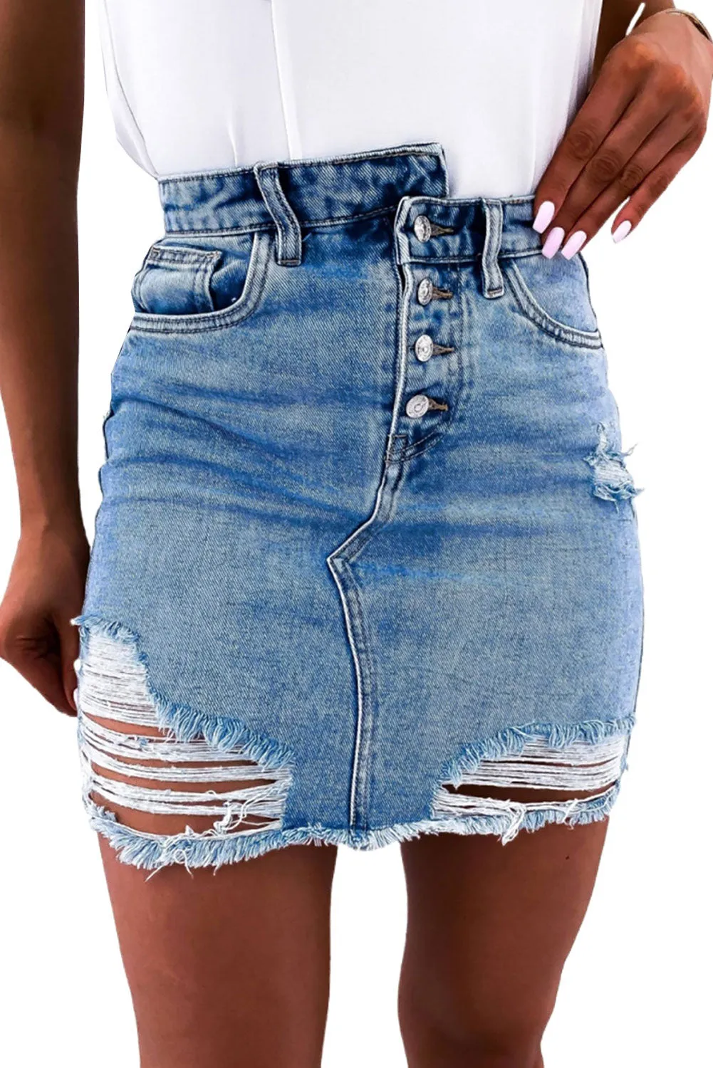 Chic Design Ripped Jeans Skirt