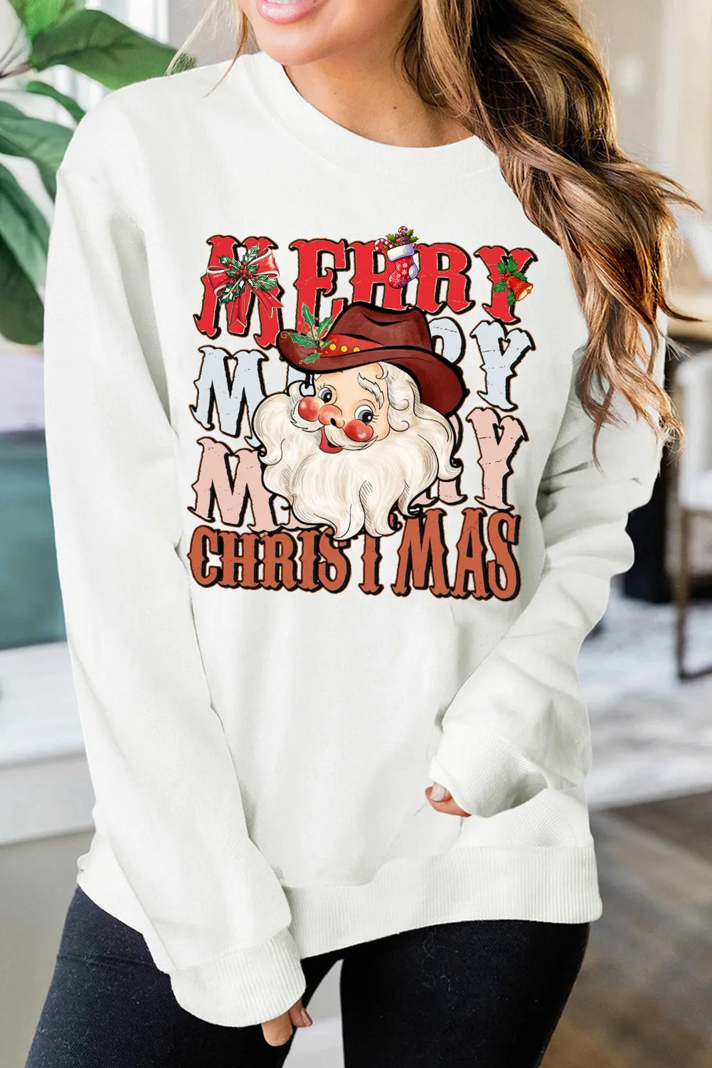 Christmas Round Neck Santa Claus Pattern Pullover Sweatshirt