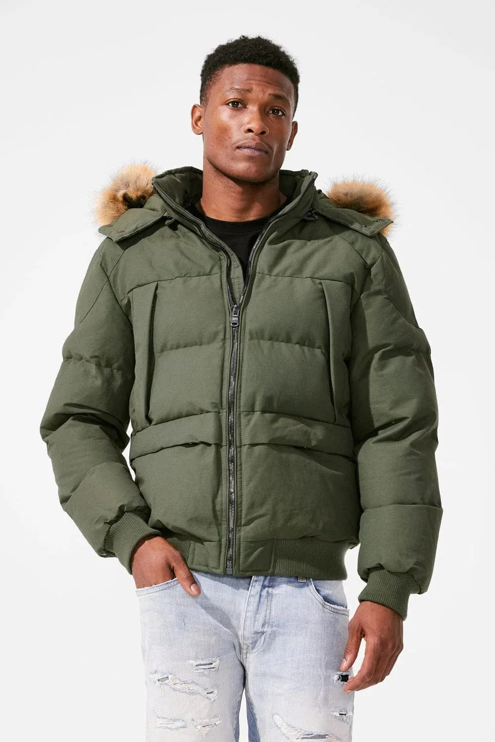 Cross Bay Bomber Jacket with Faux Fur Trim Hood, Quilted,