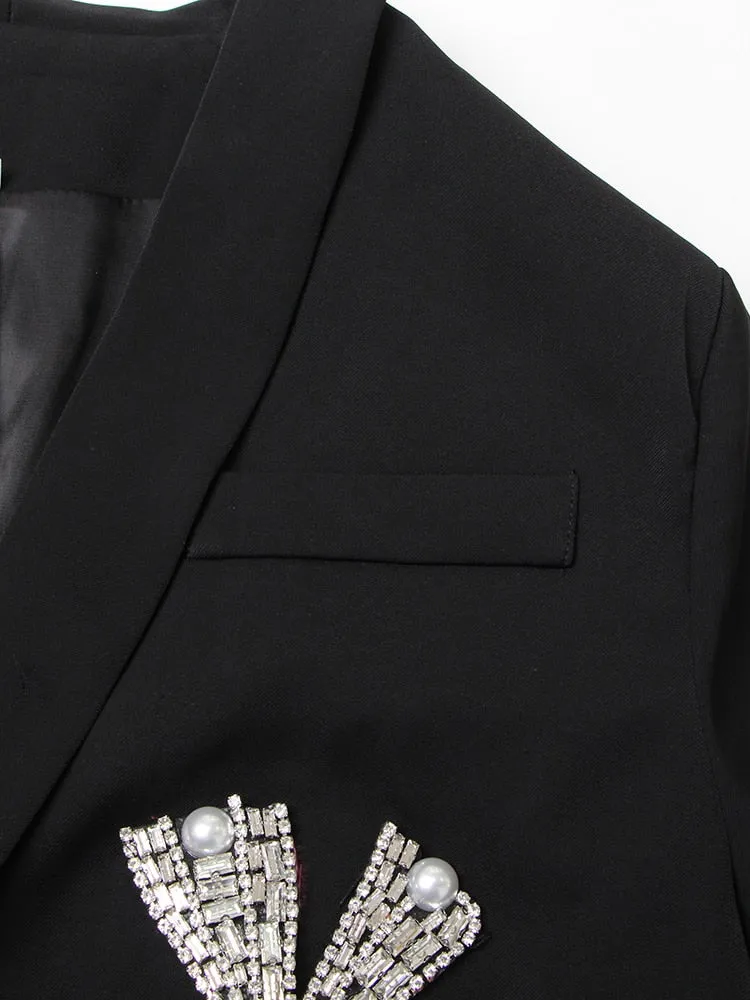Deep V Neck Patchwork Diamonds Blazer