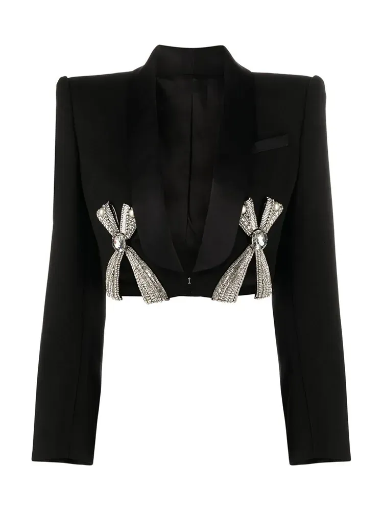 Deep V Neck Patchwork Diamonds Blazer