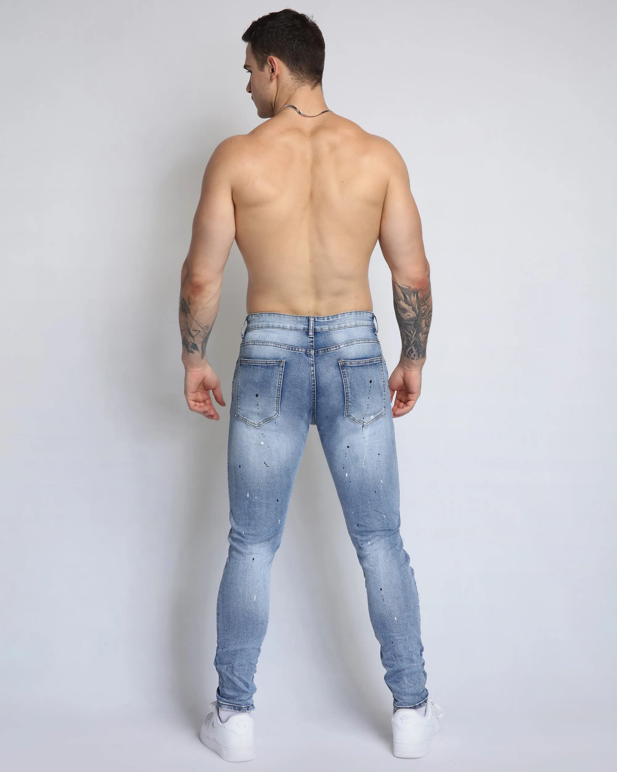 Durable Ripped Blue Jeans with Dimond Patch-Mexico Local Delivery