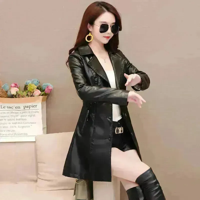 Elegant Fashion Slim fit Long Sleeve Leather Mini Blazer Dress