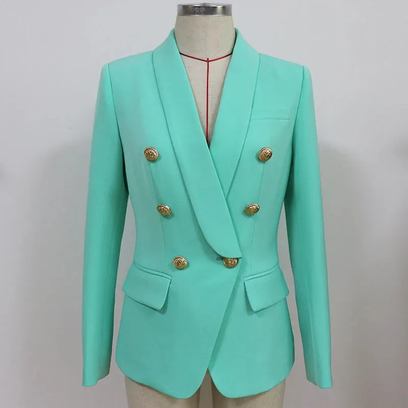 Elevated Basics Tweed Fringe Double-Breasted Blazer