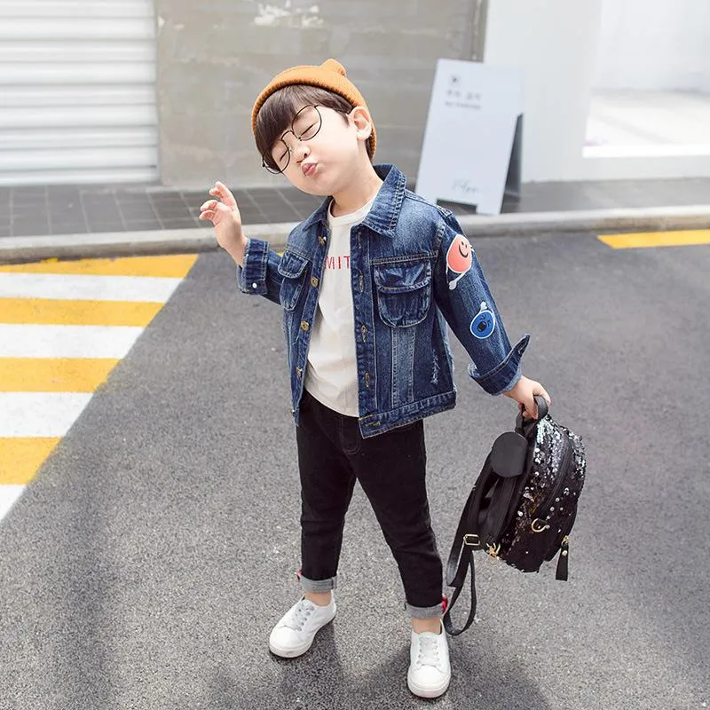 Fashion Coat Big Smile Pattern Denim Jacket Kids Big Boys Jeans Jacket