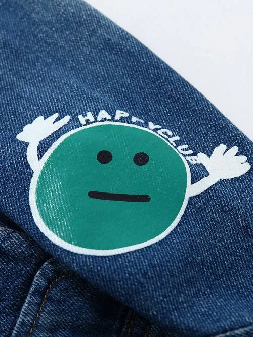 Fashion Coat Big Smile Pattern Denim Jacket Kids Big Boys Jeans Jacket