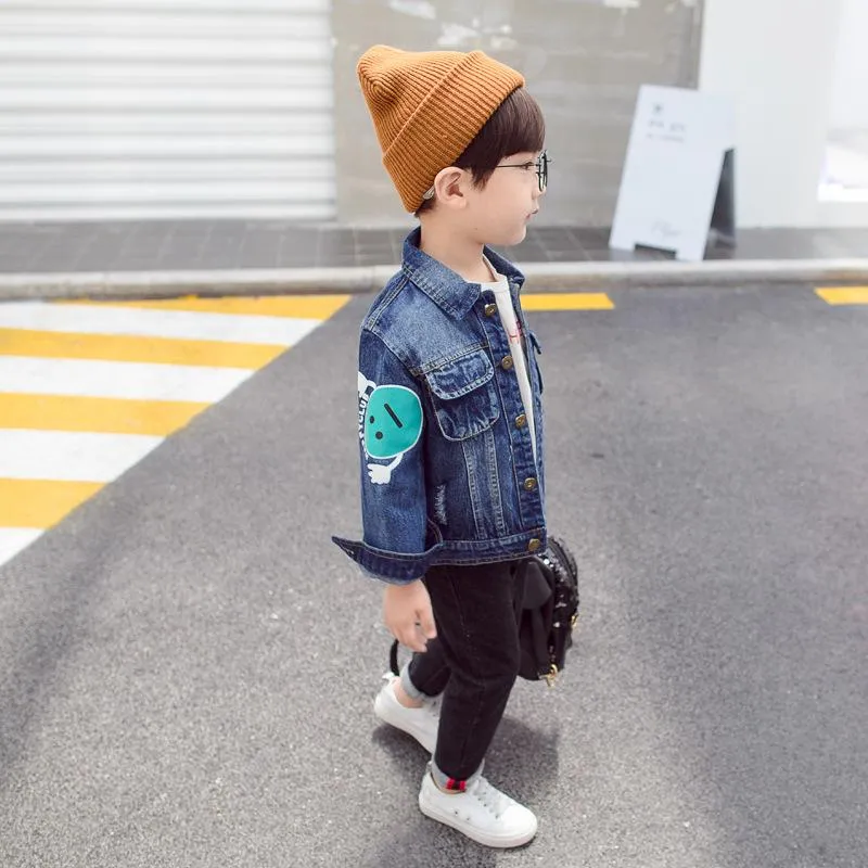 Fashion Coat Big Smile Pattern Denim Jacket Kids Big Boys Jeans Jacket