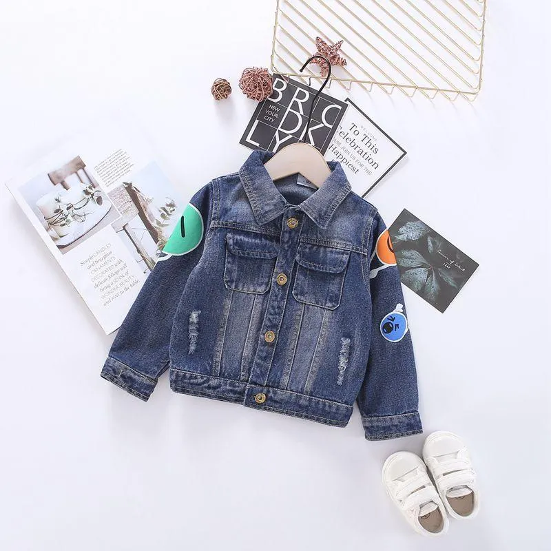 Fashion Coat Big Smile Pattern Denim Jacket Kids Big Boys Jeans Jacket