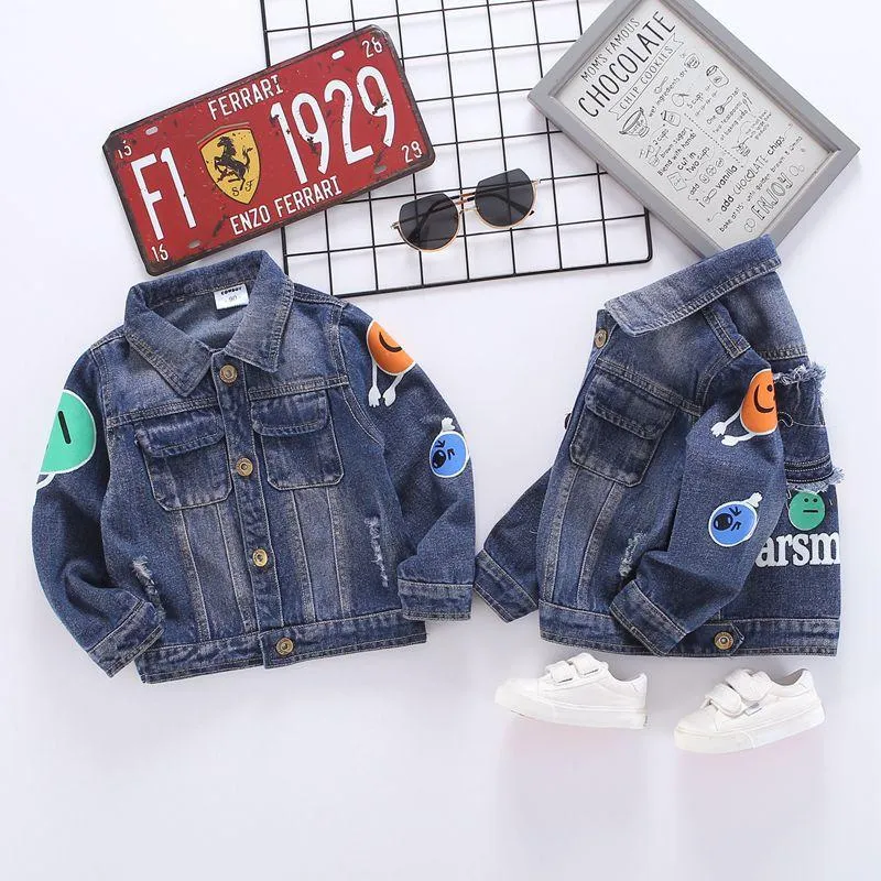 Fashion Coat Big Smile Pattern Denim Jacket Kids Big Boys Jeans Jacket
