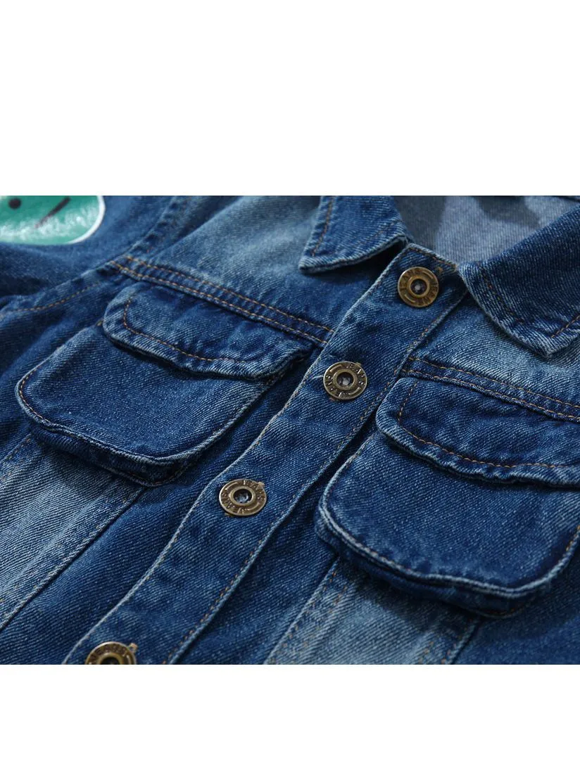 Fashion Coat Big Smile Pattern Denim Jacket Kids Big Boys Jeans Jacket