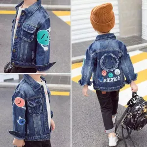 Fashion Coat Big Smile Pattern Denim Jacket Kids Big Boys Jeans Jacket