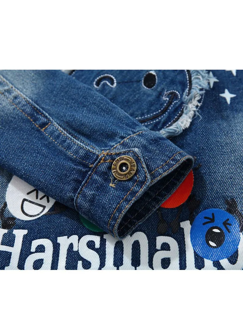 Fashion Coat Big Smile Pattern Denim Jacket Kids Big Boys Jeans Jacket