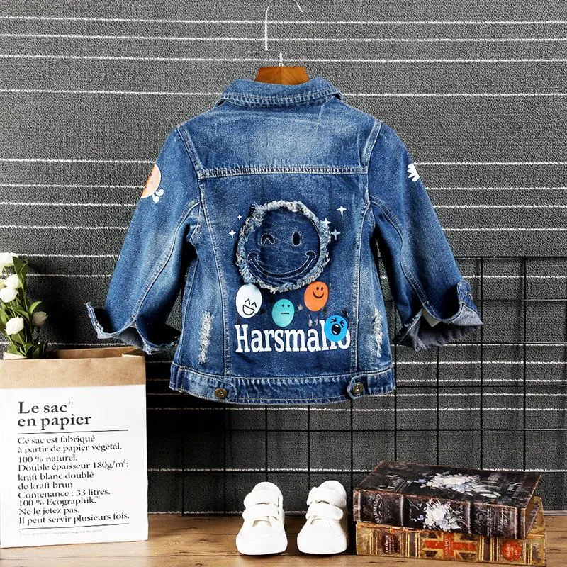 Fashion Coat Big Smile Pattern Denim Jacket Kids Big Boys Jeans Jacket