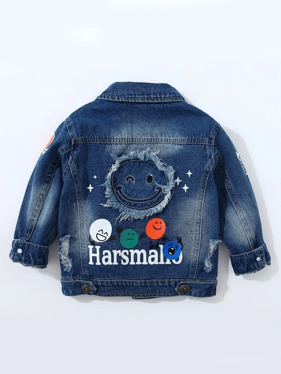 Fashion Coat Big Smile Pattern Denim Jacket Kids Big Boys Jeans Jacket