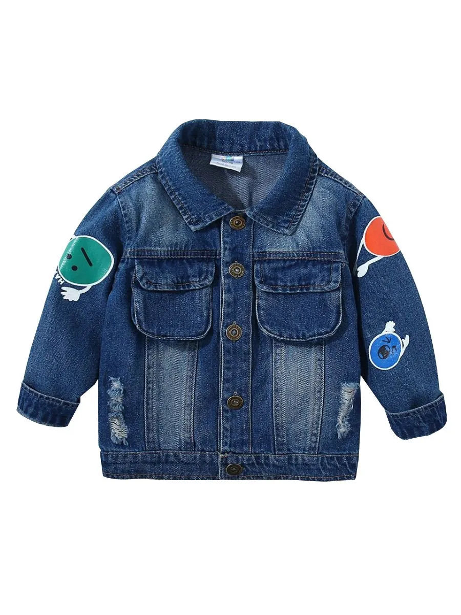 Fashion Coat Big Smile Pattern Denim Jacket Kids Big Boys Jeans Jacket