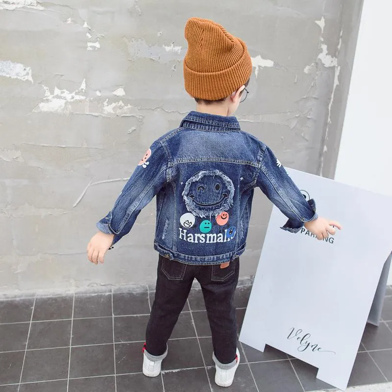 Fashion Coat Big Smile Pattern Denim Jacket Kids Big Boys Jeans Jacket