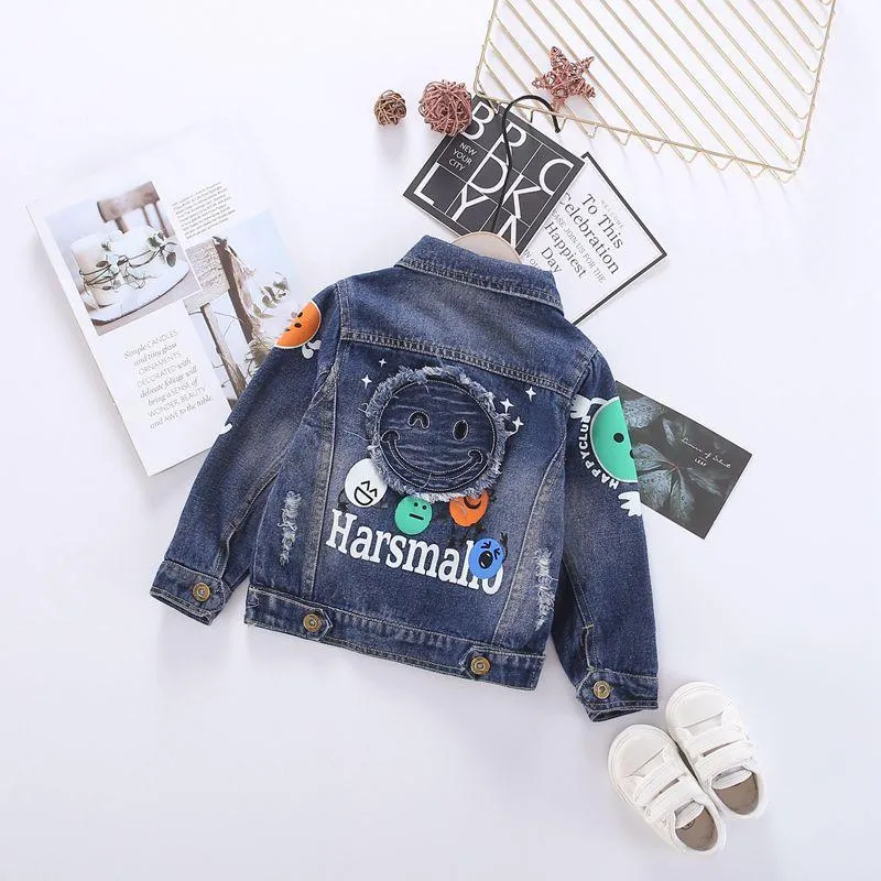 Fashion Coat Big Smile Pattern Denim Jacket Kids Big Boys Jeans Jacket