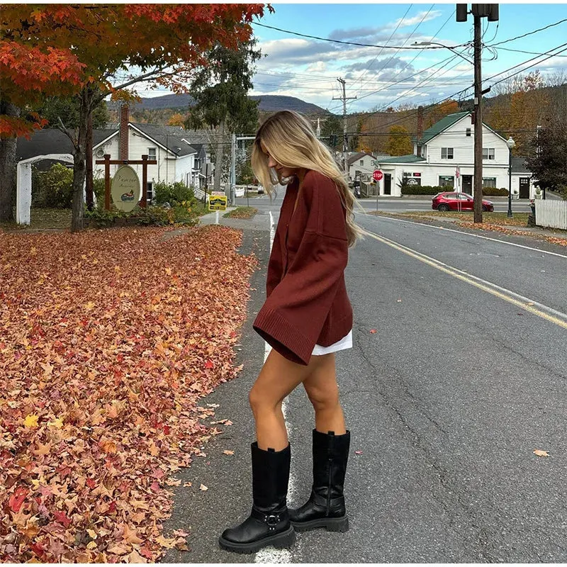Fashionista Wide Sleeves red knitted buttoned cardigan