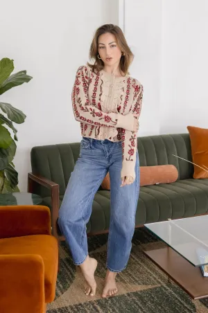 Gabby Long Sleeve Button Down Floral Print Knit Cardigan Taupe