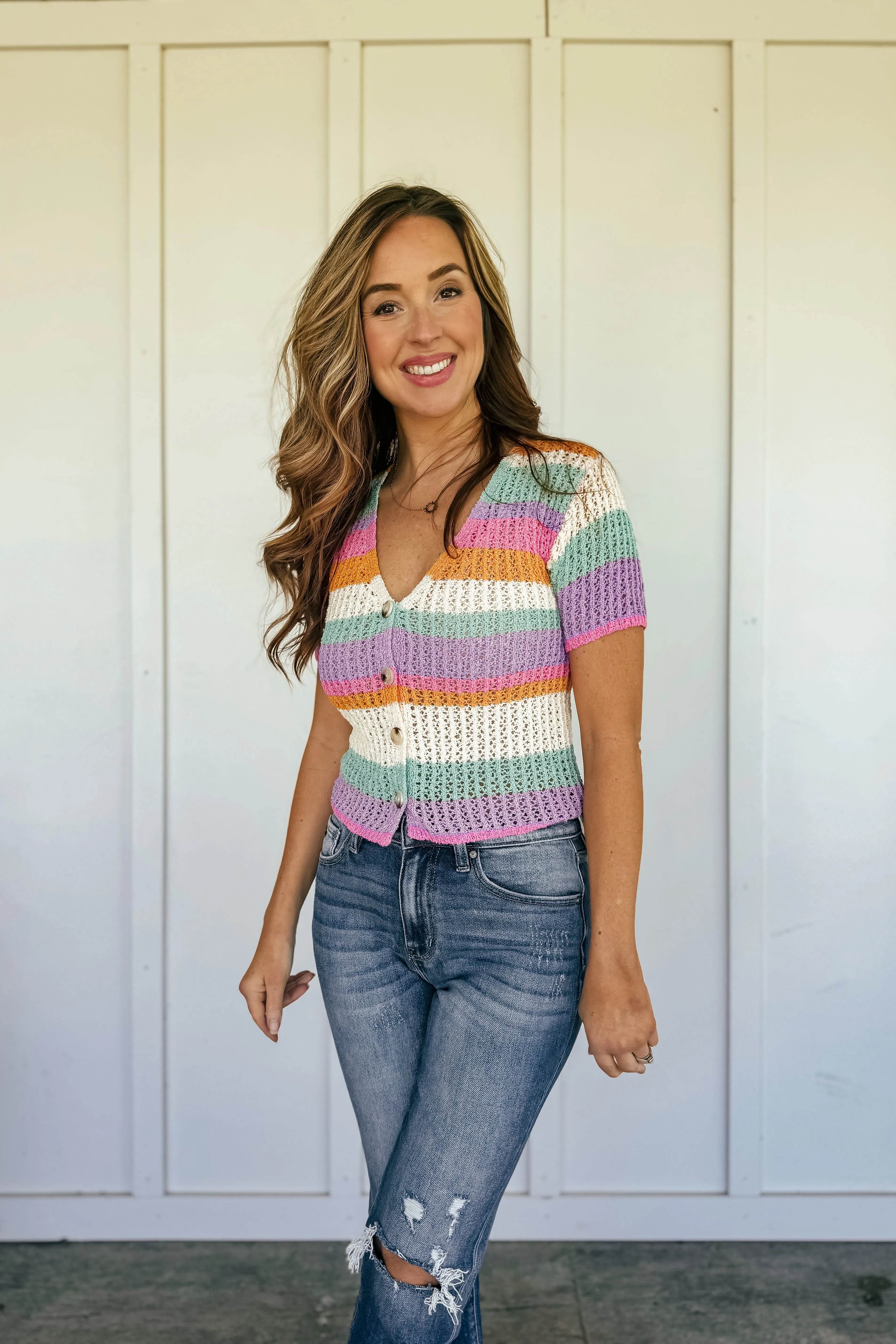 Happy Day Short Sleeve Knit Cardigan