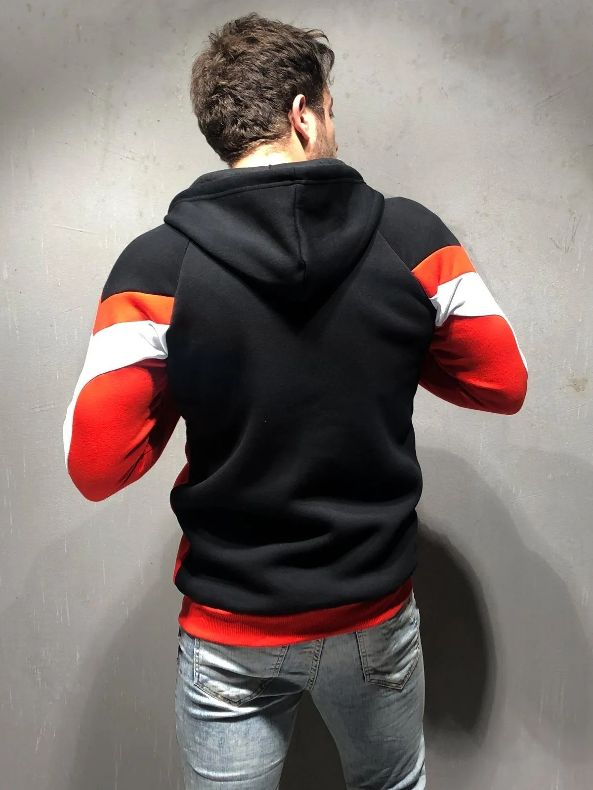 Hooded Sweatshirt Stripe Details - Red