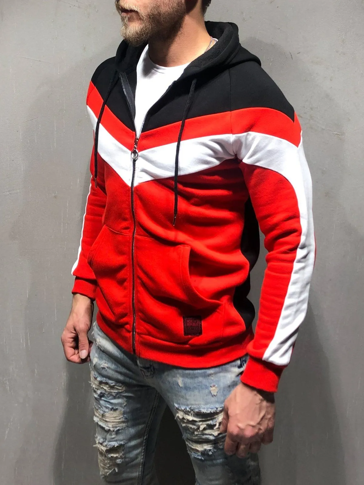 Hooded Sweatshirt Stripe Details - Red