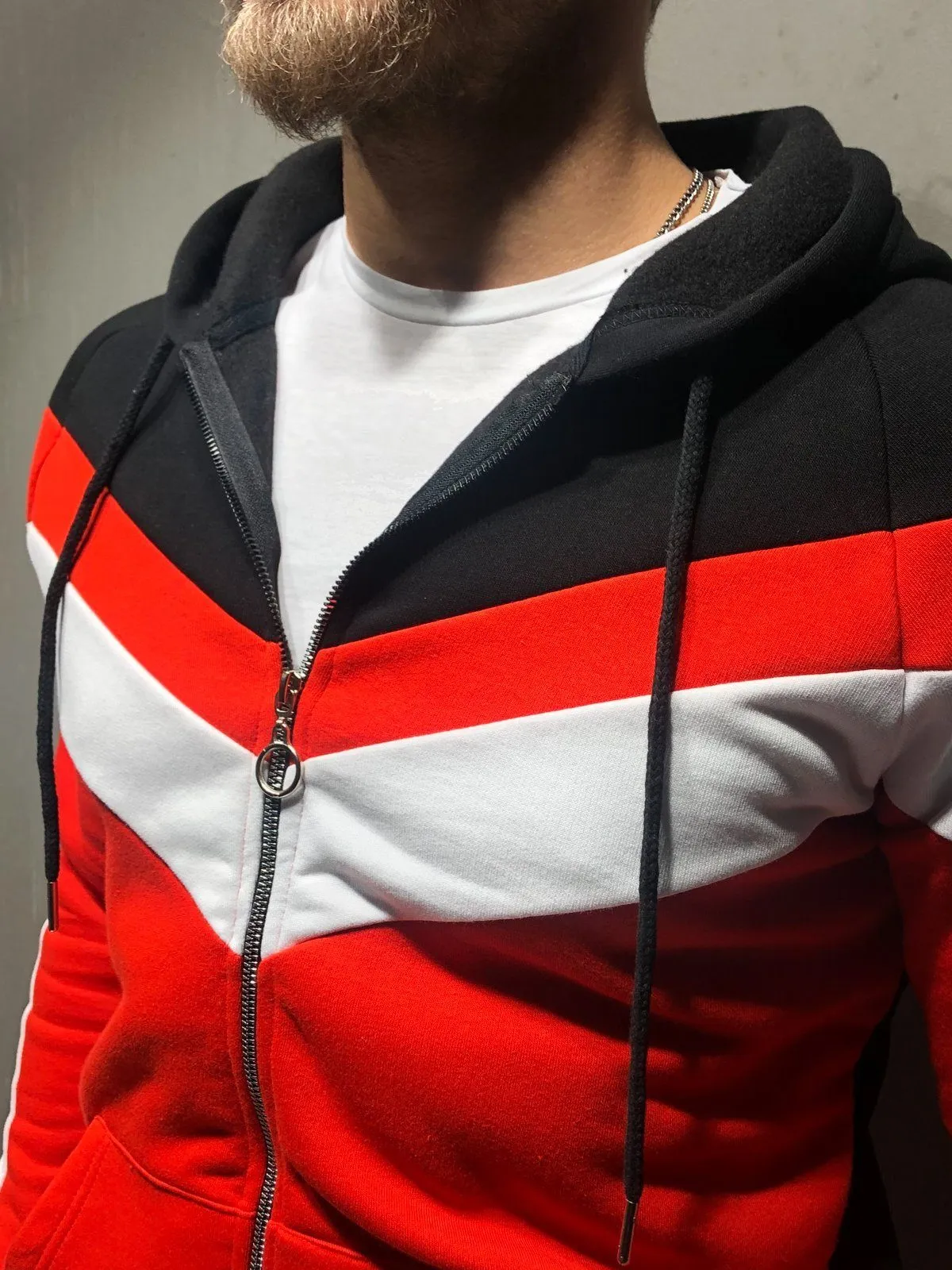 Hooded Sweatshirt Stripe Details - Red