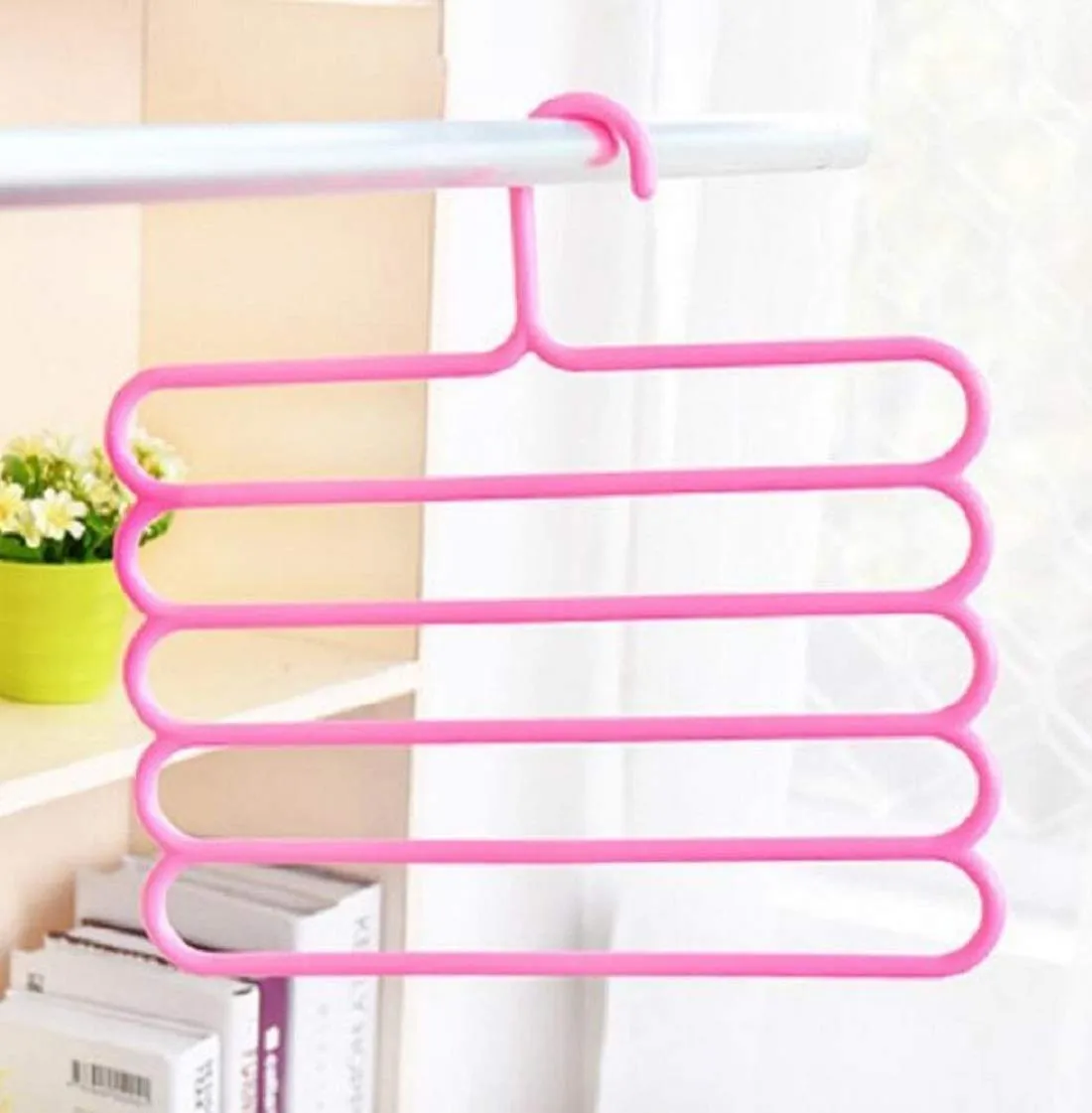 Kuber Industries 12 Pieces Multi-Purpose 5 Layer Pants Clothes Hanger Wardrobe Storage Organizer (Multicolour) - CTKTC023497