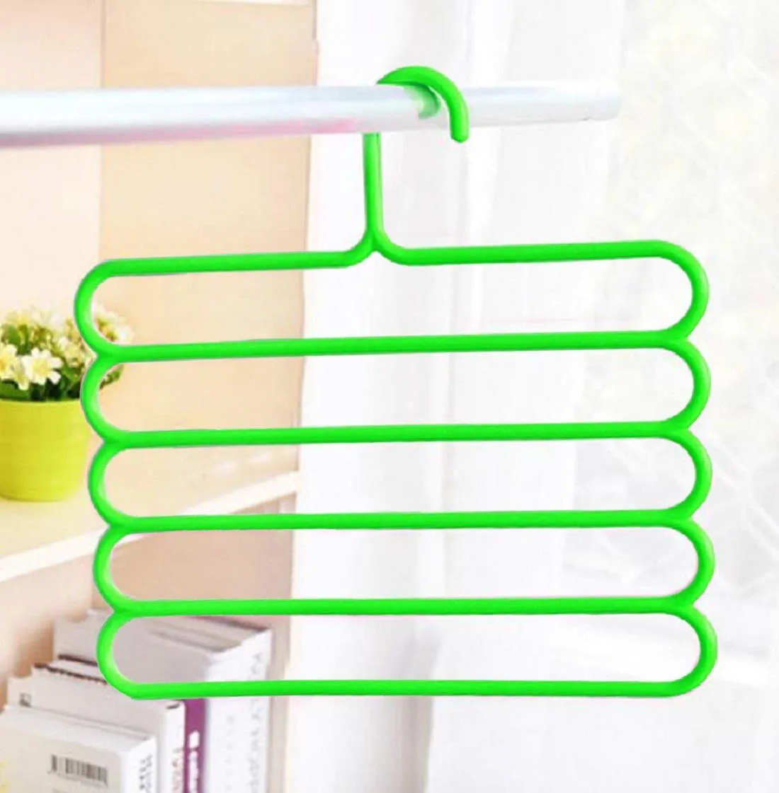 Kuber Industries 12 Pieces Multi-Purpose 5 Layer Pants Clothes Hanger Wardrobe Storage Organizer (Multicolour) - CTKTC023497