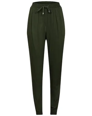 Ladies Seaweed Green Elasticated High Waist Cuff Hem Trouser