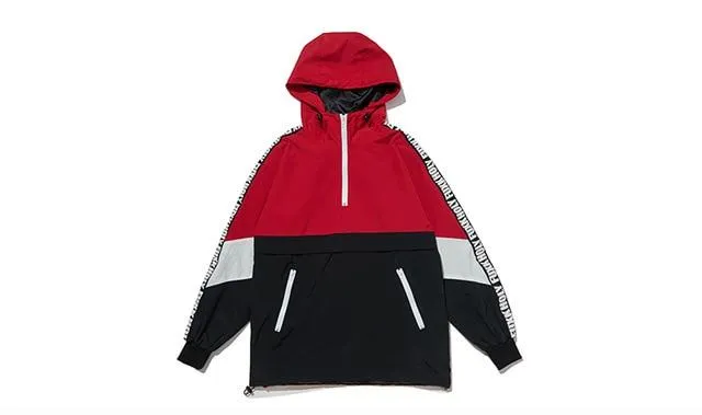 Lettering Sleeved Colourblock Windbreaker Jacket