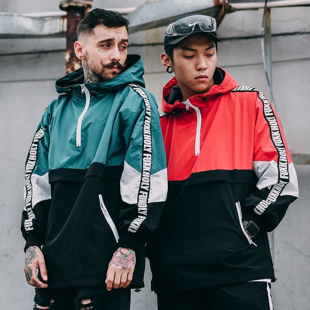 Lettering Sleeved Colourblock Windbreaker Jacket