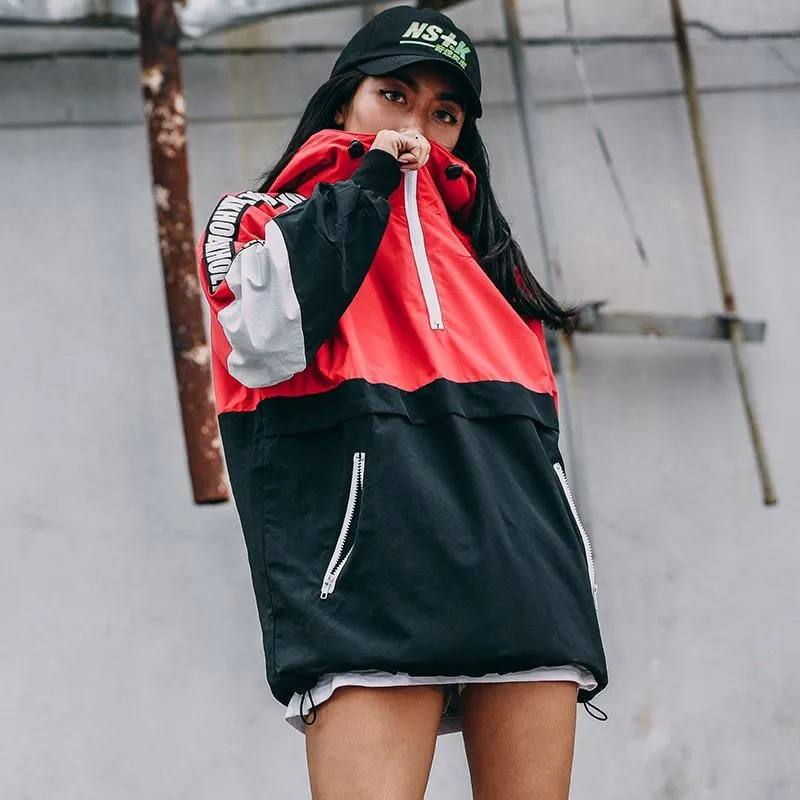 Lettering Sleeved Colourblock Windbreaker Jacket
