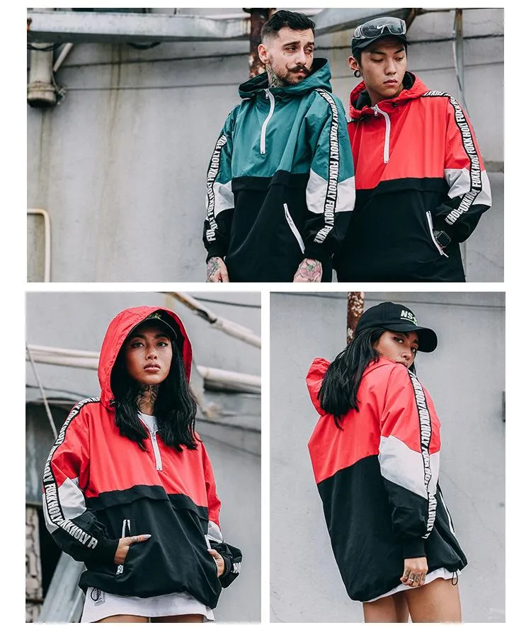 Lettering Sleeved Colourblock Windbreaker Jacket