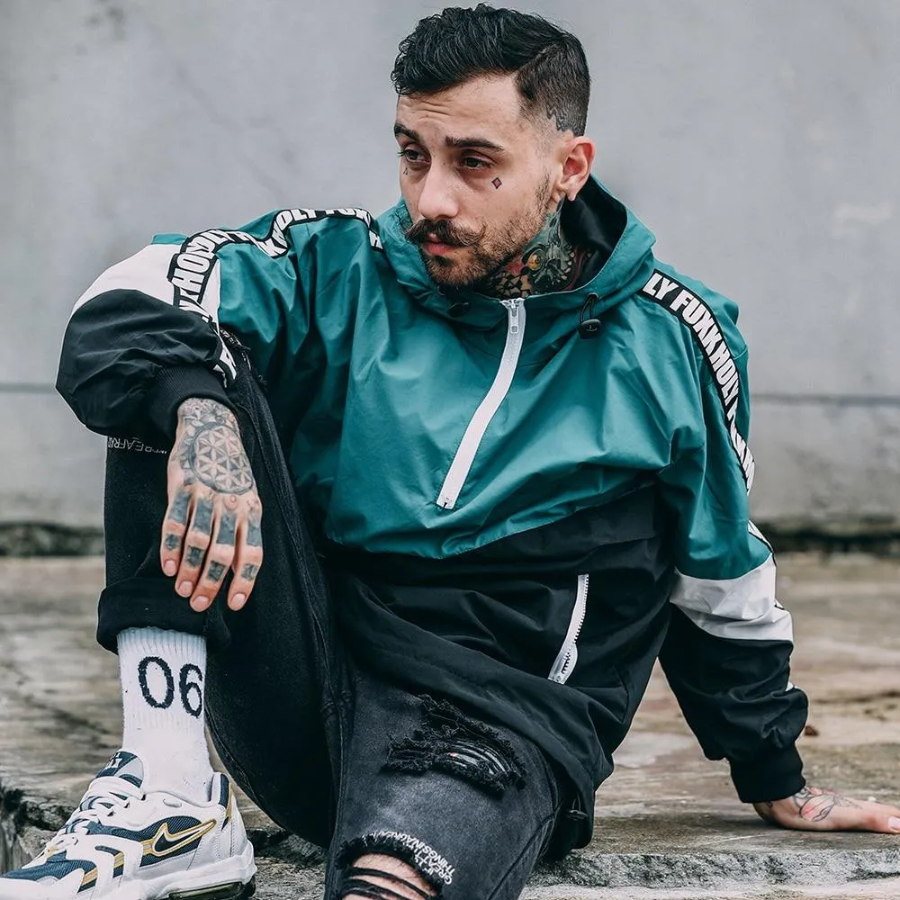 Lettering Sleeved Colourblock Windbreaker Jacket