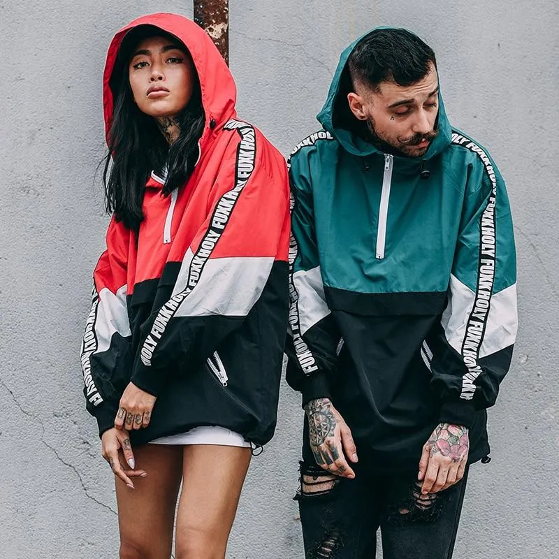Lettering Sleeved Colourblock Windbreaker Jacket