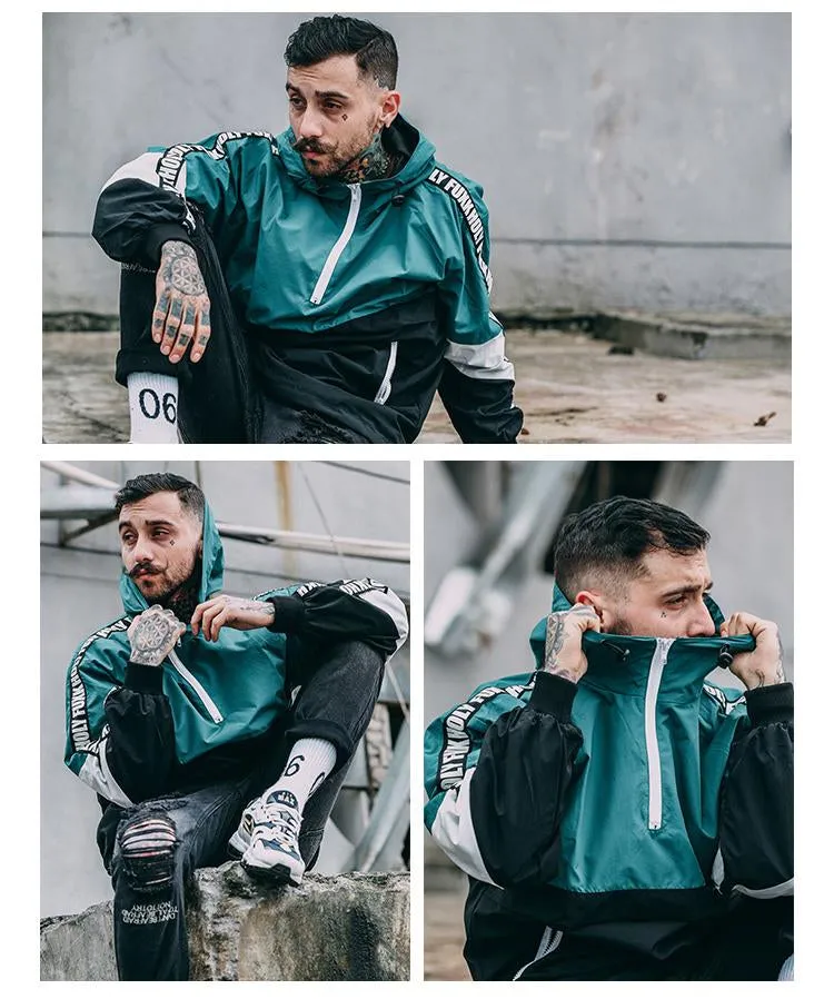 Lettering Sleeved Colourblock Windbreaker Jacket