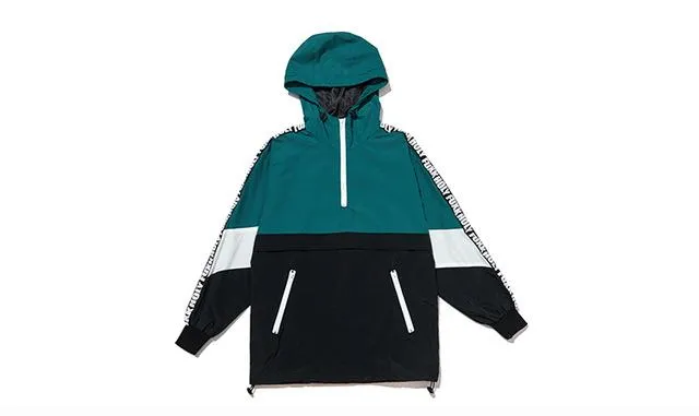 Lettering Sleeved Colourblock Windbreaker Jacket