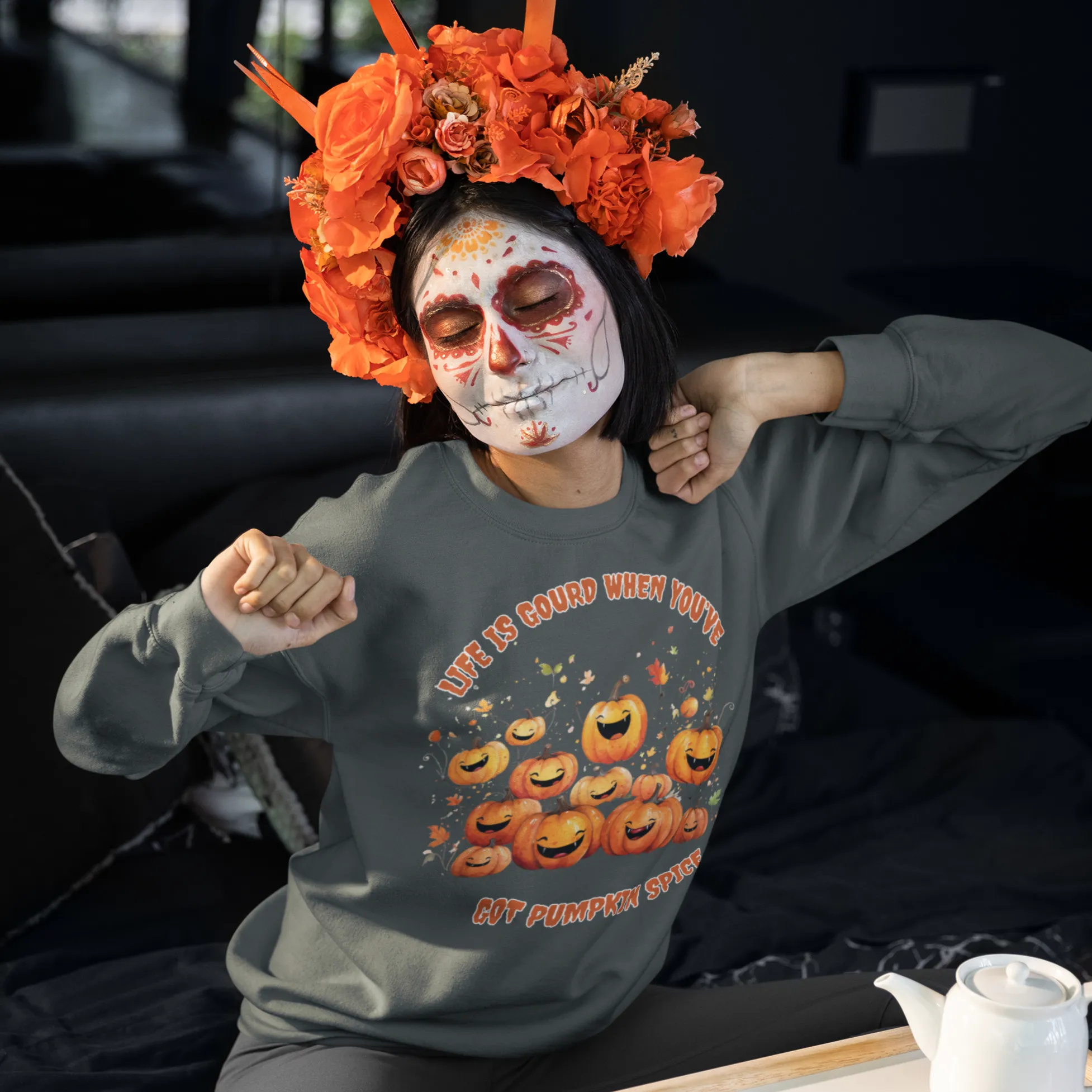 Life is Gourd When You've Got Pumpkin Spice, Retro Sweatshirt, Cute Sweatshirt, Halloween Sweatshirt, Womens' Halloween, Spooky Sweatshirt