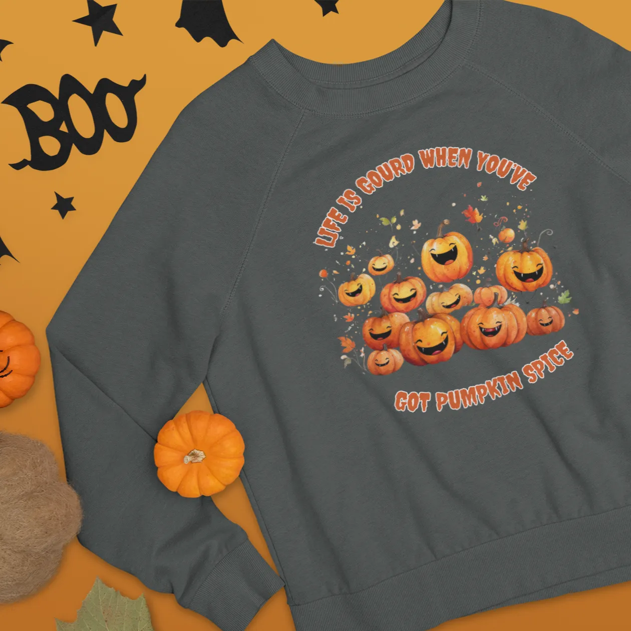 Life is Gourd When You've Got Pumpkin Spice, Retro Sweatshirt, Cute Sweatshirt, Halloween Sweatshirt, Womens' Halloween, Spooky Sweatshirt