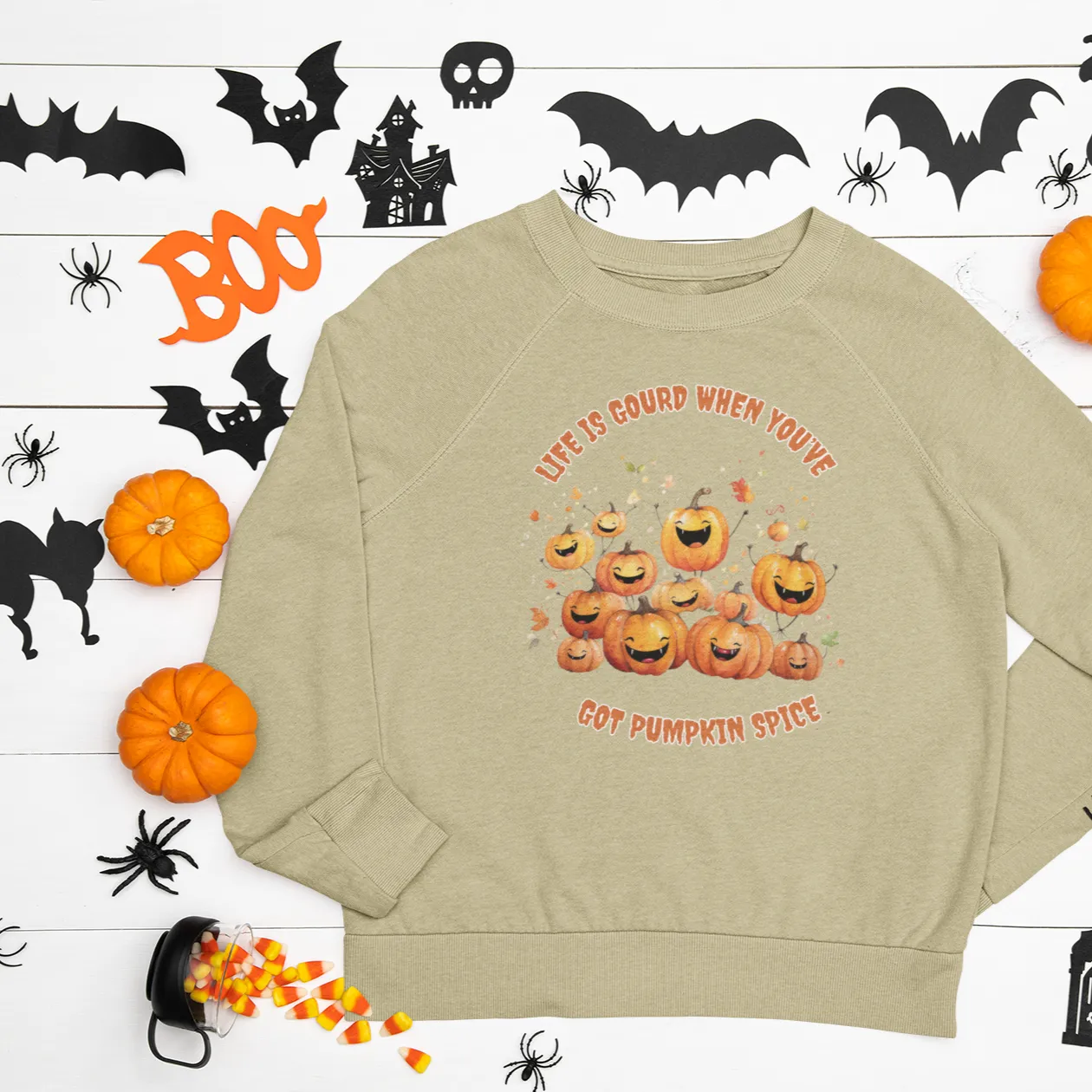 Life is Gourd When You've Got Pumpkin Spice, Retro Sweatshirt, Cute Sweatshirt, Halloween Sweatshirt, Womens' Halloween, Spooky Sweatshirt