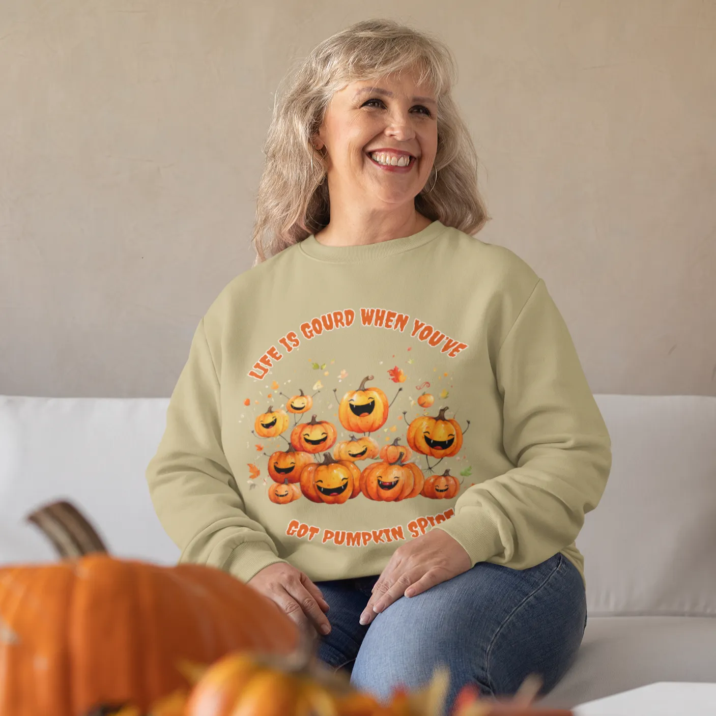 Life is Gourd When You've Got Pumpkin Spice, Retro Sweatshirt, Cute Sweatshirt, Halloween Sweatshirt, Womens' Halloween, Spooky Sweatshirt