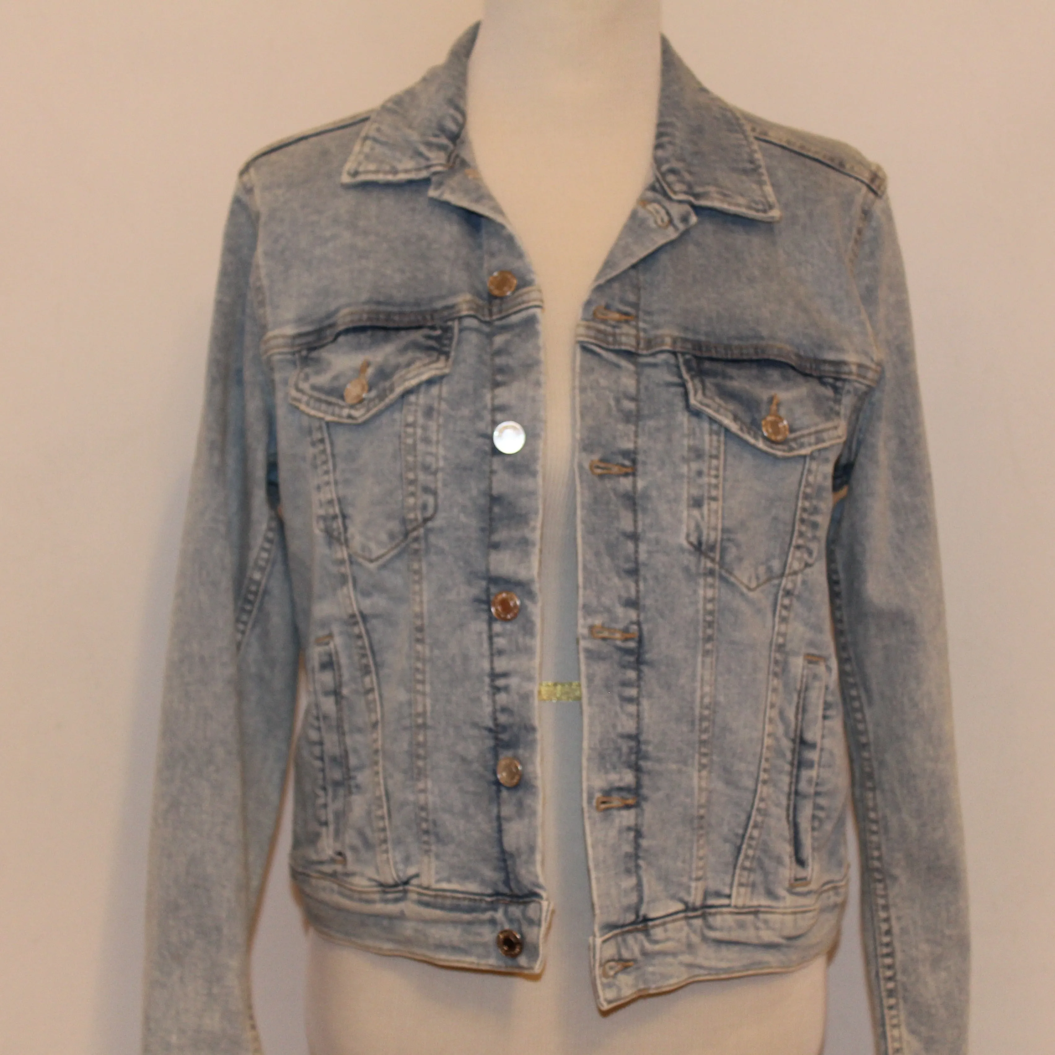 Light Blue Denim Jacket with Rainbow Scarf