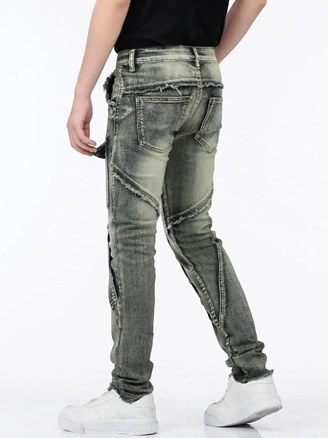 LONGBIDA Men's Ripped Jeans,Slim Fit Distressed Stretch Denim Pants Y2K Cargo Skinny Jeans for Men 2024