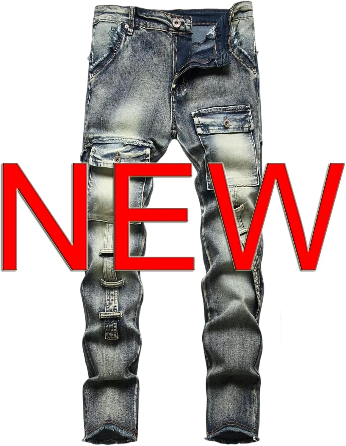 LONGBIDA Men's Ripped Jeans,Slim Fit Distressed Stretch Denim Pants Y2K Cargo Skinny Jeans for Men 2024